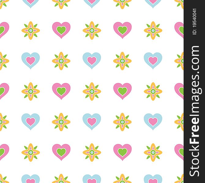 Seamless hearts and flowers pattern with clipping mask