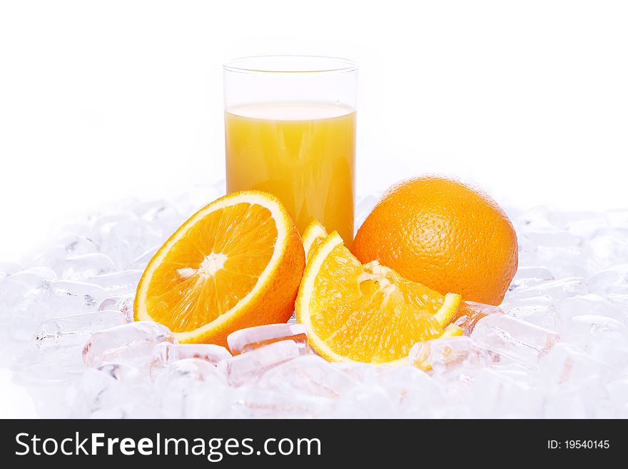 Fresh orange juice in ice