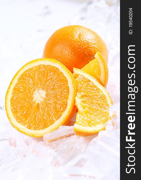 Close up of Fresh oranges in ice