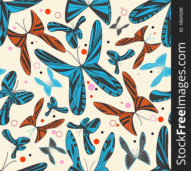 Abstract seamless vector texture with drawing butterfly
