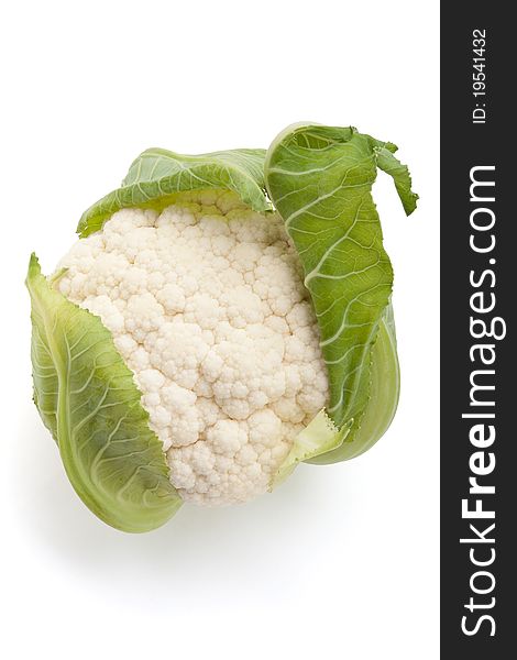 Single cauliflower isolated on white