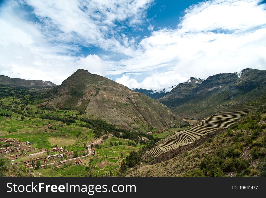 The picture of the agriculture terraces not far from Pisac, Peru