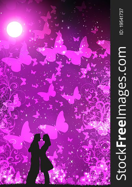 Bride and bridegroom in wedding night on the sky background with night. Bride and bridegroom in wedding night on the sky background with night