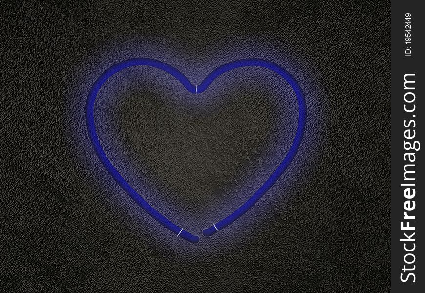Neon blue shone heart against a wall. Neon blue shone heart against a wall