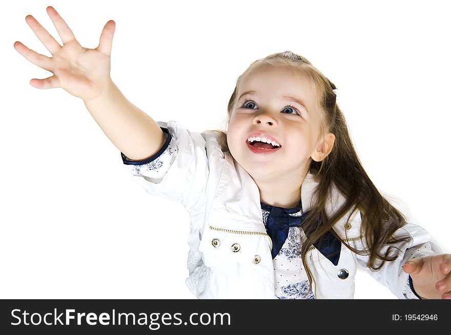 Portrait of a happy liitle girl over white