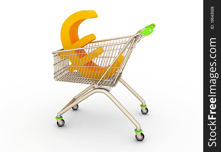 The shopping cart with sign of yellow euro. The shopping cart with sign of yellow euro