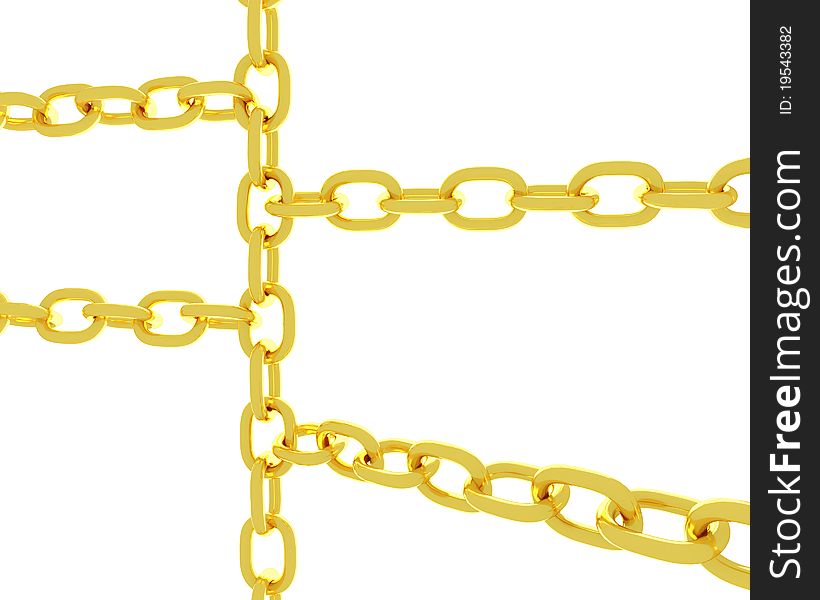 Golden chains intertwine isolated over white