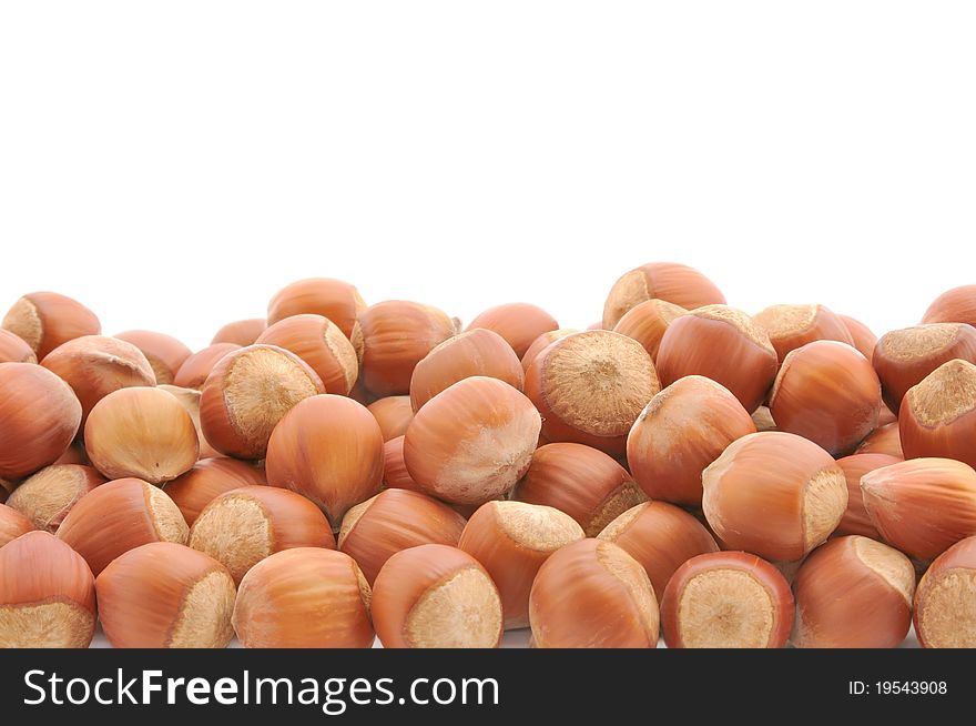 Nut. Hazelnuts. Pile of tree nuts on a white background. Isolation.