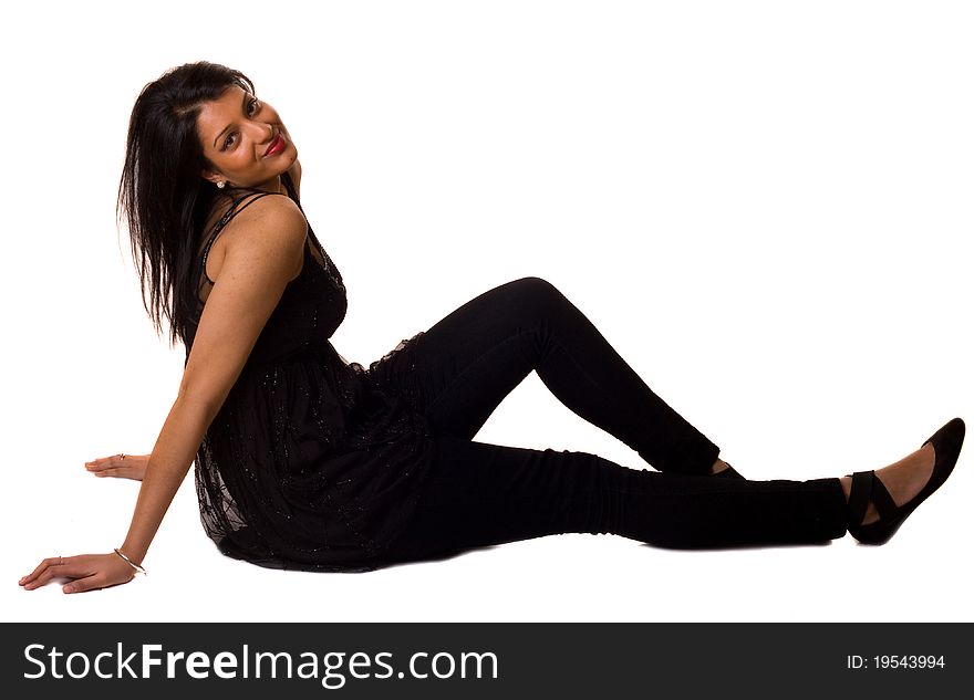 An asian girl dressed in black isolated on a white background. An asian girl dressed in black isolated on a white background.