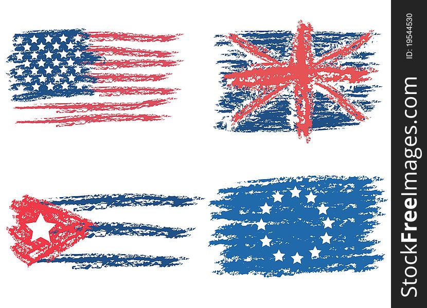 Flags drawn by a brush and paint. Flags drawn by a brush and paint