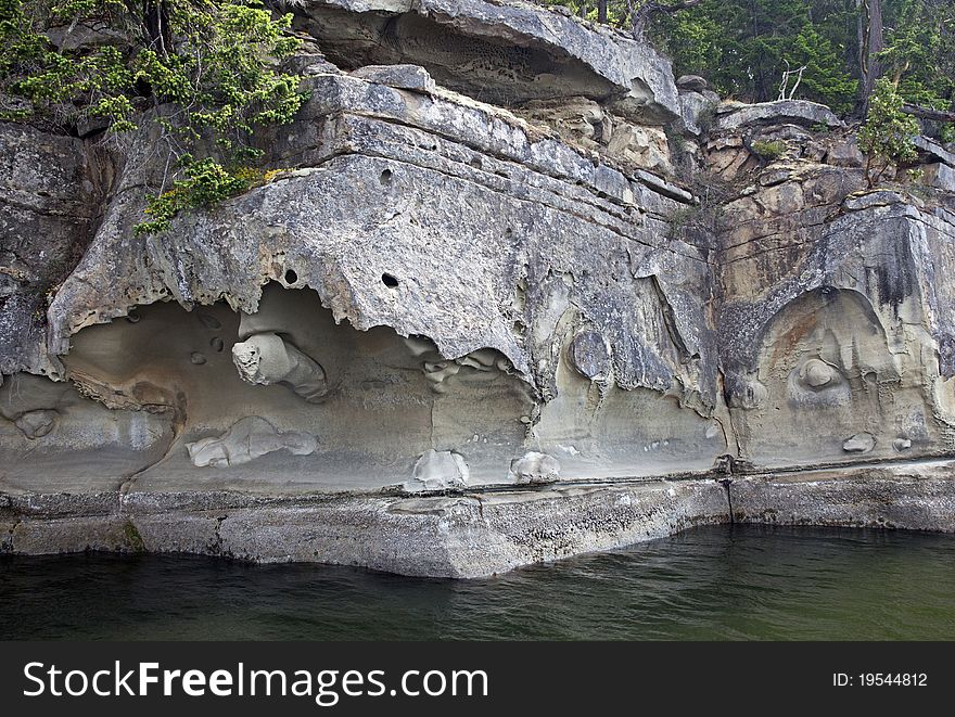 Stone shore caves of Galliano Island. Stone shore caves of Galliano Island