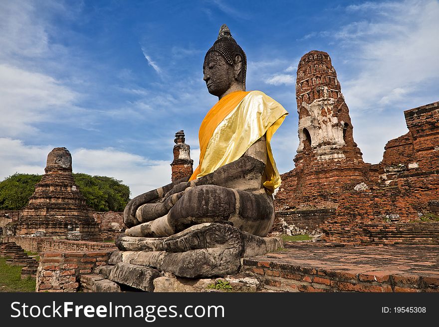 Sitting Buddha sculpture in Ayutthaya, Thailand