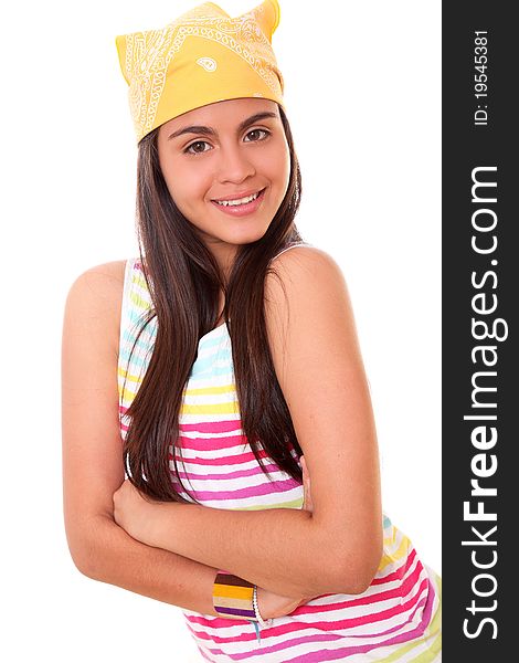 Teen with her arms crossed with a yellow headscarf. Teen with her arms crossed with a yellow headscarf
