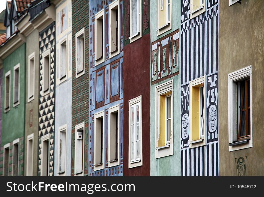 Set of colorful tenements in the old town of Poznan, Poland