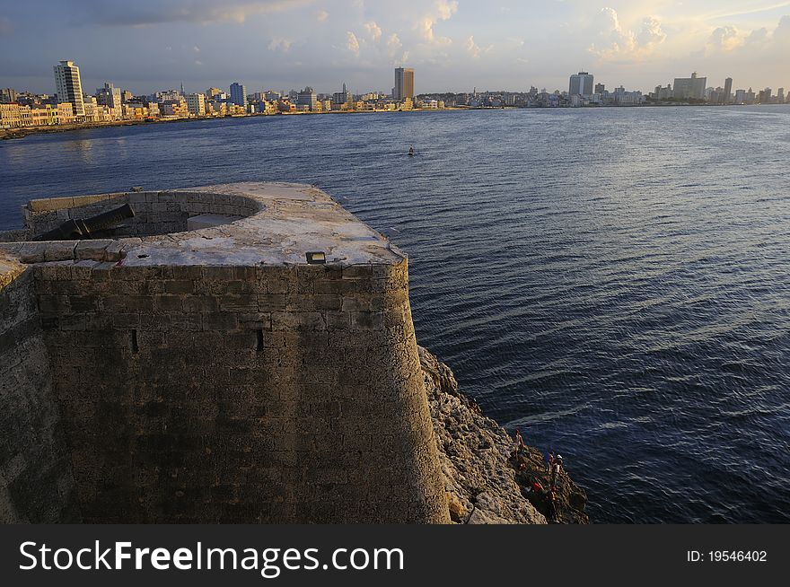 Havana skyline and bay entrance taken from el Morro Fortress
