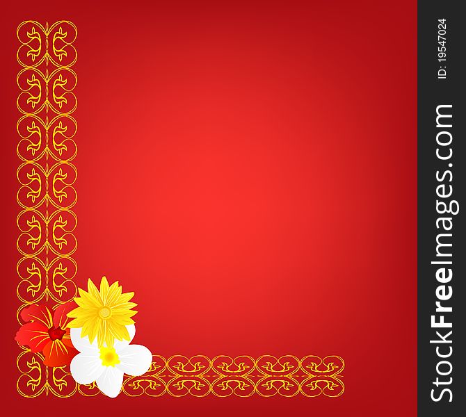Red background with pattern and flower. Red background with pattern and flower