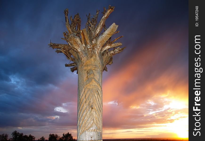 Statue of an idol at sunset with colorful sky. Statue of an idol at sunset with colorful sky