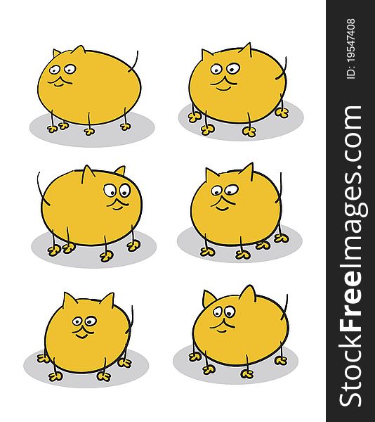 Fat kittens over white background, abstract vector art illustration