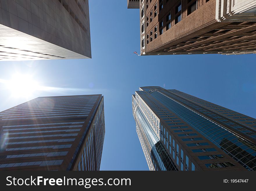 A group of modern skyscrapers in the sun. A group of modern skyscrapers in the sun