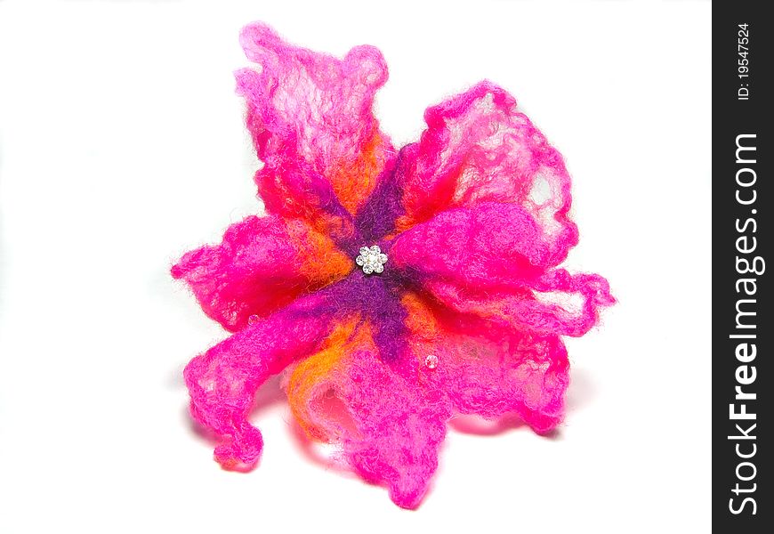 Handmade woolen felt pink flower. Handmade woolen felt pink flower