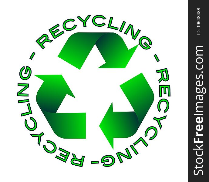 Icon of recycling, consisting of three rotating arrow, green. Icon of recycling, consisting of three rotating arrow, green