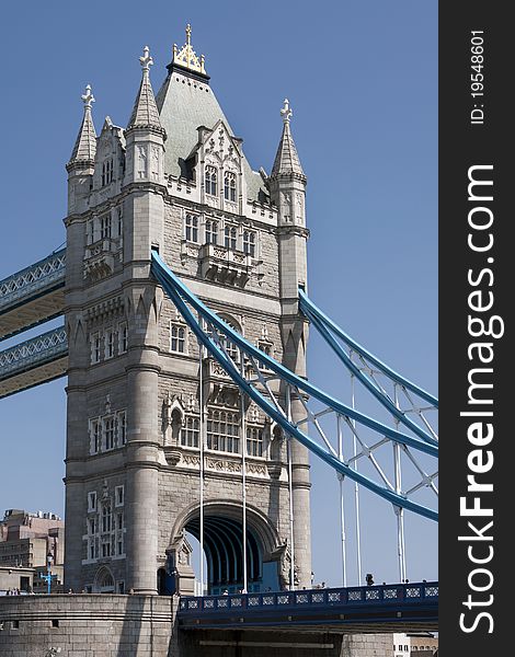 Detail of Tower Bridge - London, under the bridge view.