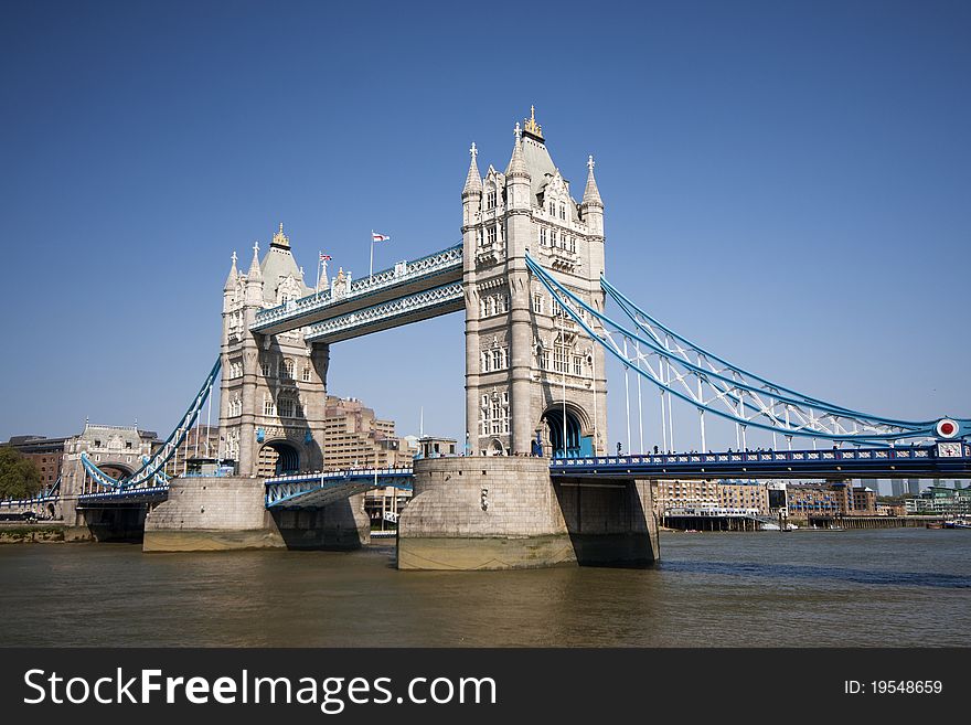 Detail of Tower Bridge - London, under the bridge view.