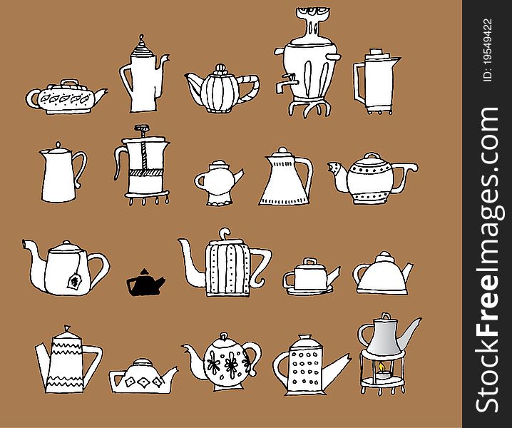A set of teapots and tea and coffee