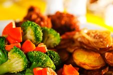Fried Potatoes With Vegetables And Chicken Stock Image Fried Potatoes With Vegetables And Chicken Stock Image