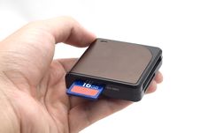 Hand With SD Card & Card Reader Stock Images