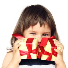 Happy Girl Holding Gifts In Hands Royalty Free Stock Photos Happy Girl Holding Gifts In Hands Royalty Free Stock Photos