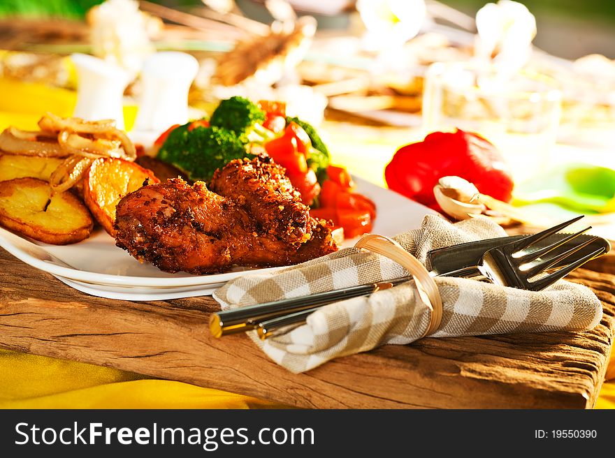 Fried Potatoes With Vegetables And Chicken