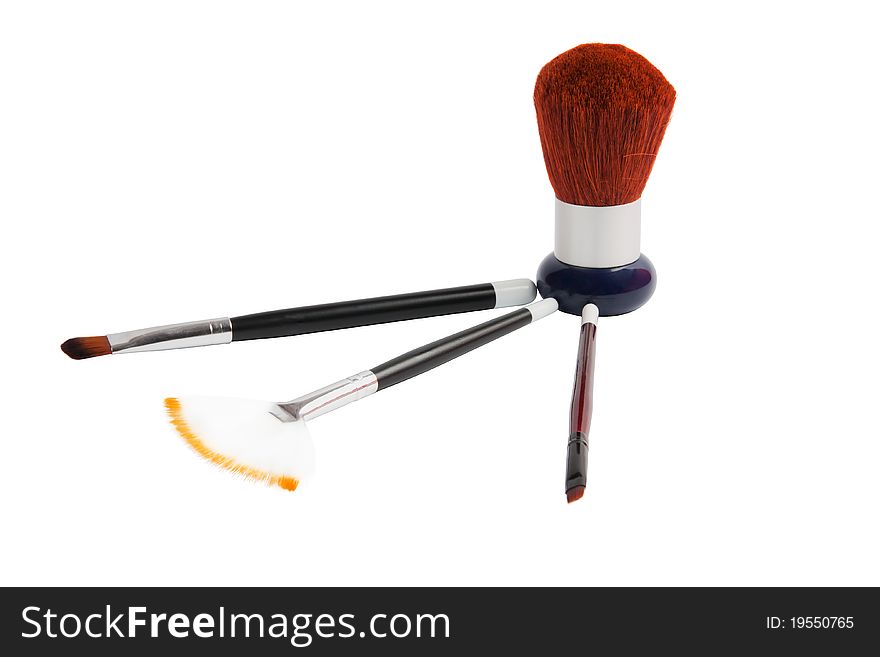 Four different brushes for make-up. Photo isolated with clipping path. Four different brushes for make-up. Photo isolated with clipping path.