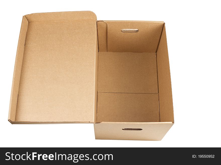 Open empty carton box isolated on white background. Cardboard packages. Open empty carton box isolated on white background. Cardboard packages