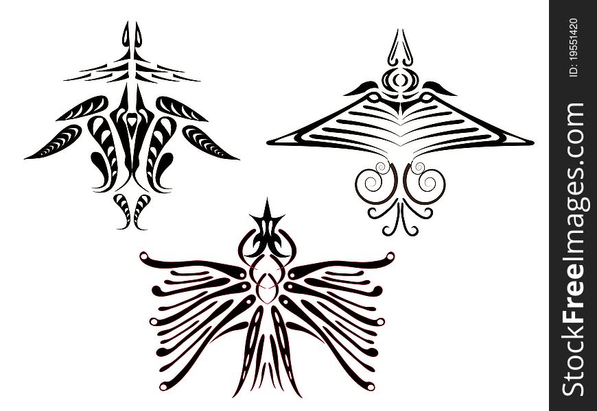 Tattoos of fantastic birds. Vector.