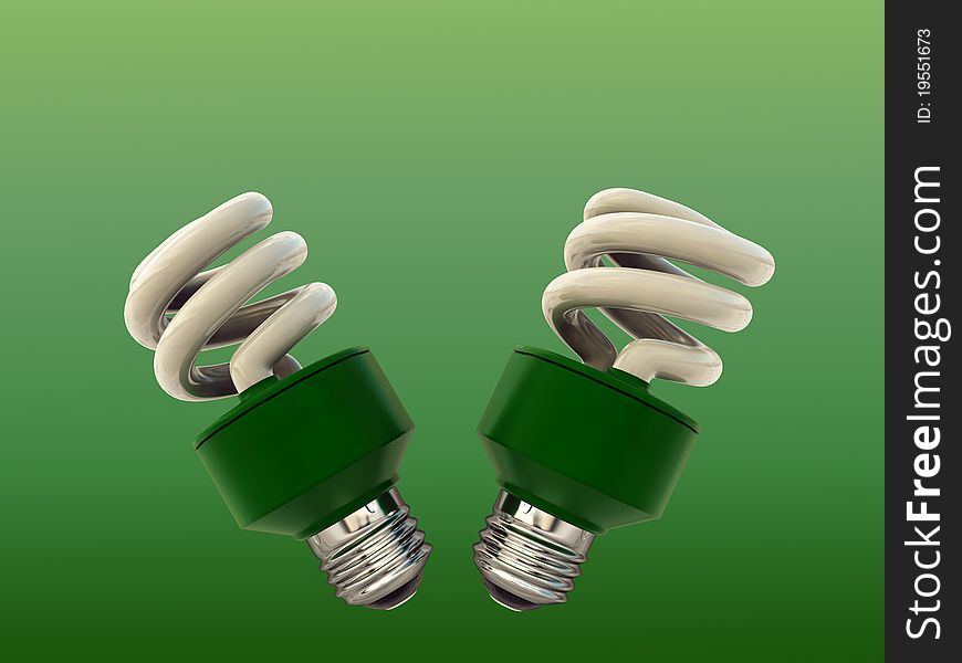 Green bulbs isolated on green background