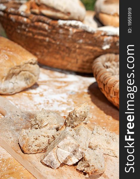 Pieces of Czech traditional bread with caraway. Pieces of Czech traditional bread with caraway