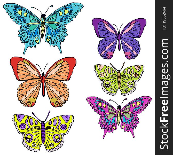 Set of beautiful colourfull butterflies