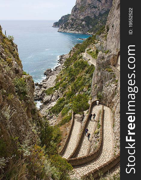 Coast of Capri Island, view of sea and sea-cliff. Coast of Capri Island, view of sea and sea-cliff