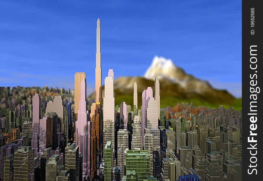 Modern city on the background of the mountains