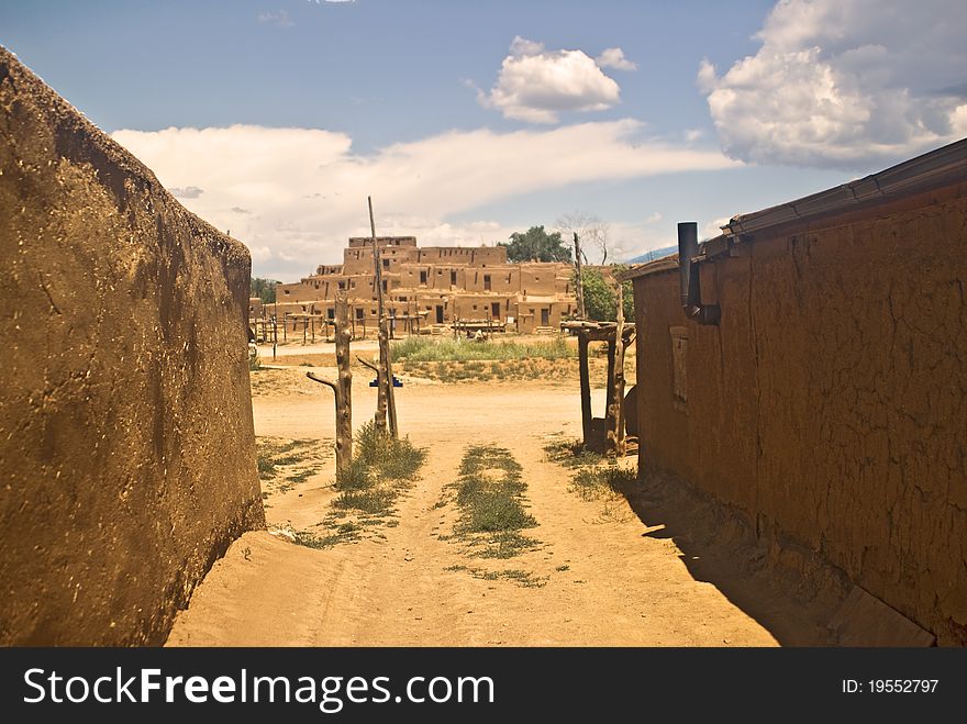 View of Taos Pueblo in New Mexico. This Native American community is the oldest continuous city in the United States.