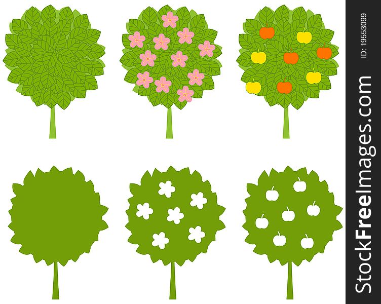 The color illustration. Trees and applles. The color illustration. Trees and applles