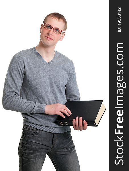 Young Student In Glasses With A Book