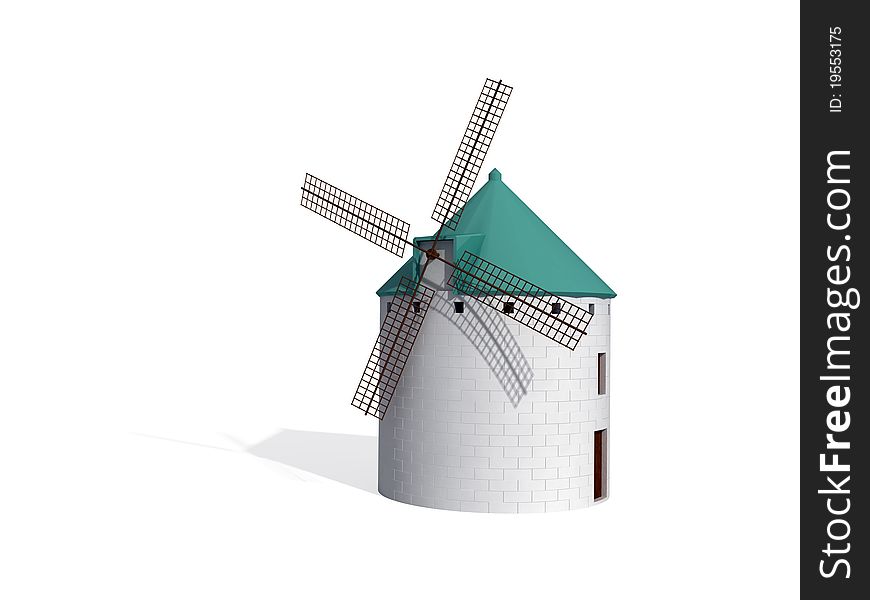 Old windmill on a white background