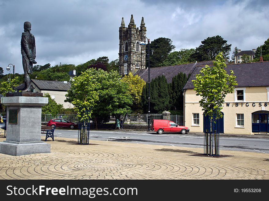 Market square in Bantry,holiday resort in county Cork.Picturesque Bantry Bay,Widdy Island and surrounding hills are great attractions for visitors.