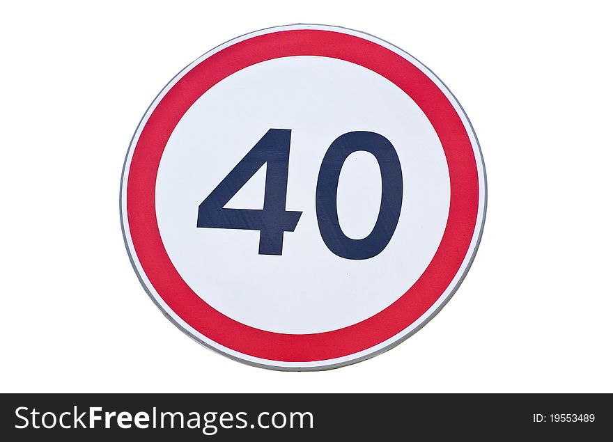 View of speed limit road sign on white background