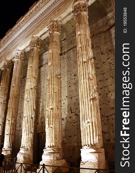 This is a night vision of the Square of stone, the amazing columns in rome, italy