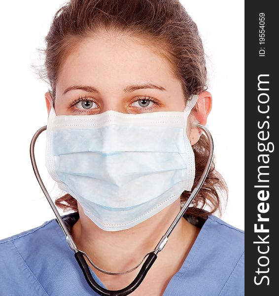 Young medical worker with mask and stethoscope