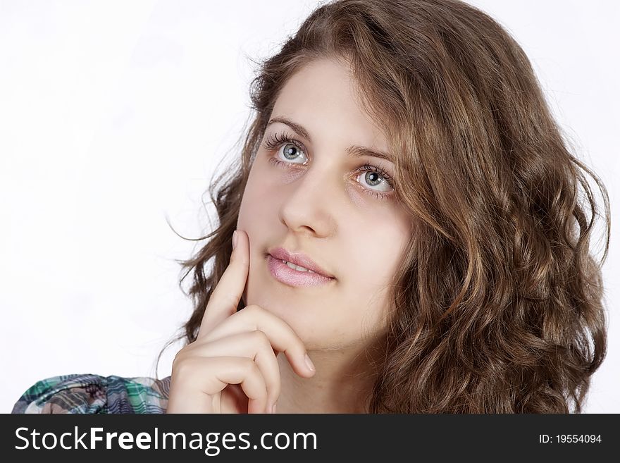 Attractive smiling woman portrait on white background