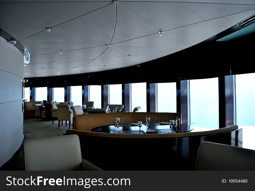 Inside a revolving restaurant with a 360 degree view